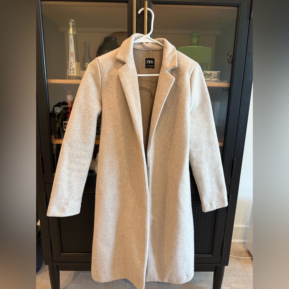 ZARA Oatmeal Long Coat – Minimalist Classic